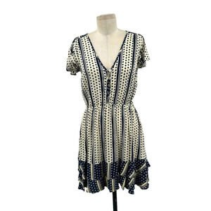 Cleobella Cream and Navy Blue Printed Short Sleeve Mini‎ Dress Size Small